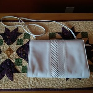Vintage White Leather crossbody bag/clutch